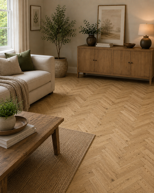 18/4x90x400mm Herringbone Natural Grade Brushed & Oiled